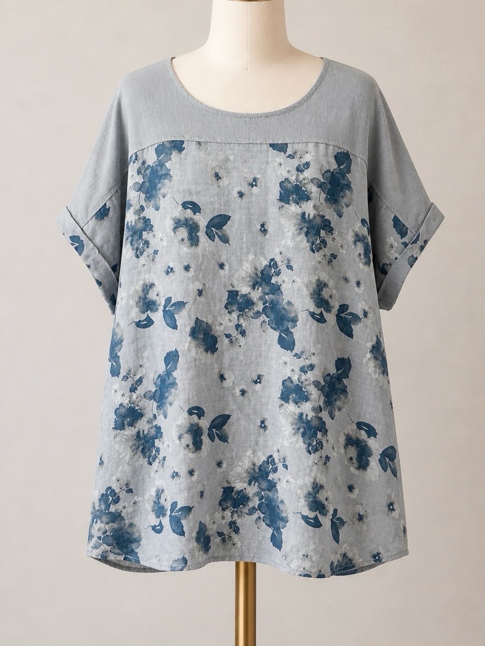 LUNGO LARNO Italian Linen Floral Top 3X Boxy Lightweight Blouse Resort Vacation